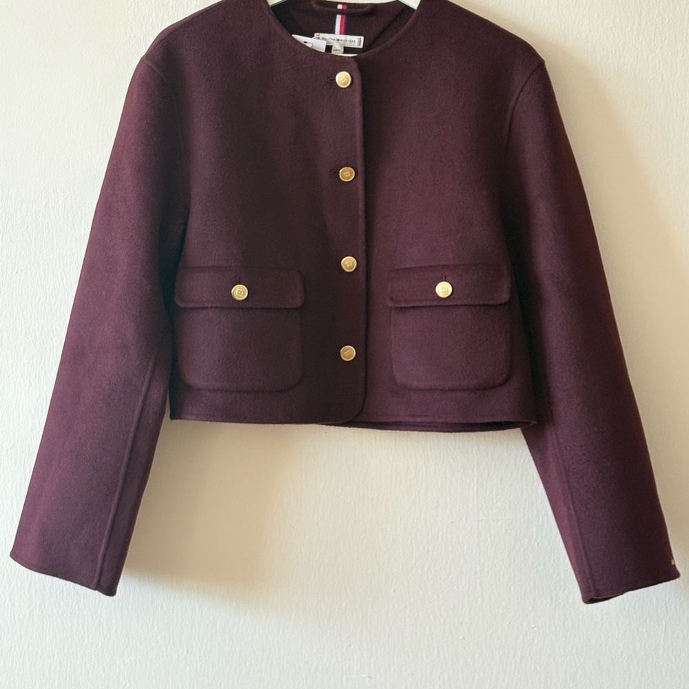 Women's Burgundy Jacket with Gold Buttons